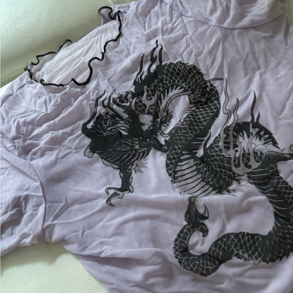 Dolls Kill Lilac Dragon Print Mesh Top